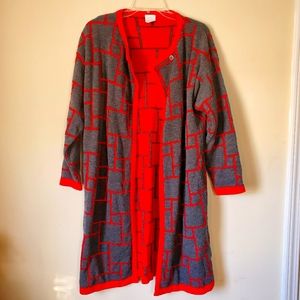 Gorgeous Red and Gray One Button Long Cardigan Size 8